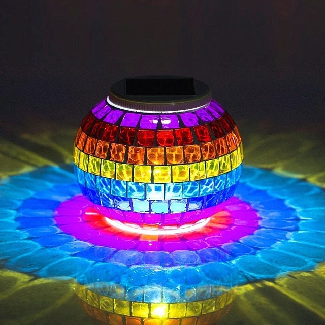 Alt view image 3 of 7 - AMZSTAR Solar Glass Mosaic LED Lights Colorful Changing Ball Lights Waterproof Solar Table Lamp for Patio Yard Party Wedding Decoration (Rainbow)