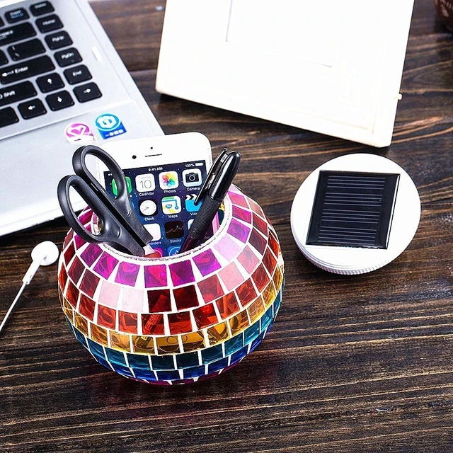 Alt view image 6 of 7 - AMZSTAR Solar Glass Mosaic LED Lights Colorful Changing Ball Lights Waterproof Solar Table Lamp for Patio Yard Party Wedding Decoration (Rainbow)