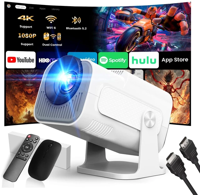 Main image of Mini Projector with WiFi and Bluetooth Support 1080P & 4K Smart Projector | Built-in Apps Portable Projector 270°Rotatable Auto Keystone, Compatibile with HDMI/TV Stick/Memory Stick/Laptop, White