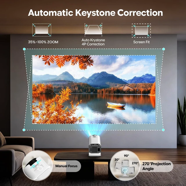 Alt view image 6 of 7 - Mini Projector with WiFi and Bluetooth Support 1080P & 4K Smart Projector | Built-in Apps Portable Projector 270°Rotatable Auto Keystone, Compatibile with HDMI/TV Stick/Memory Stick/Laptop, White