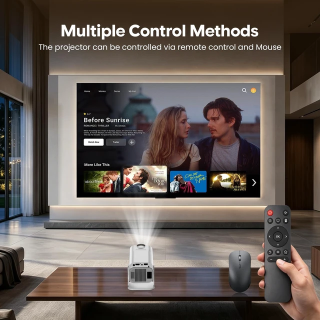 Alt view image 7 of 7 - Mini Projector with WiFi and Bluetooth Support 1080P & 4K Smart Projector | Built-in Apps Portable Projector 270°Rotatable Auto Keystone, Compatibile with HDMI/TV Stick/Memory Stick/Laptop, White
