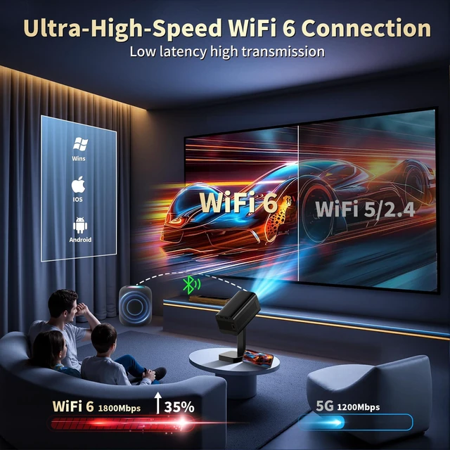 Alt view image 6 of 7 - Mini Projector 1920*1280P HD Smart Projector with Wifi and BT Built-in App | 2026Upgraded 4KProjector with Auto Focus &Keystone Correction Mini Projector Compatible with HDMI/TV Stick/Laptop/USB,Black