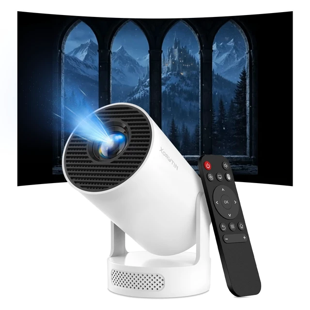 Main image of Mini Projector with WiFi 6 and Bluetooth 5.4, Portable Projector 4K Support, 180 ANSI, 5W Soundbase Speaker, Auto Vertical Keystone 210°Rotatable Smart Proyector for Movie Home Outdoor