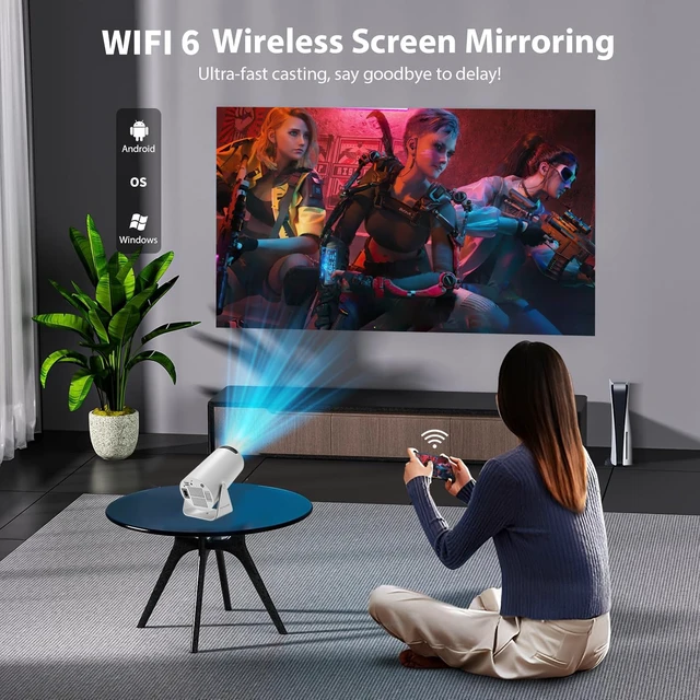 Alt view image 6 of 7 - Olymmons Mini Portable Projector with WiFi 6 and Bluetooth 5.0 Smart Projector 1080P Support Movie Projector 4K Decode Built-in Android 11.0 for Home Theater Compatible for Smartphone/Tablet/Laptop
