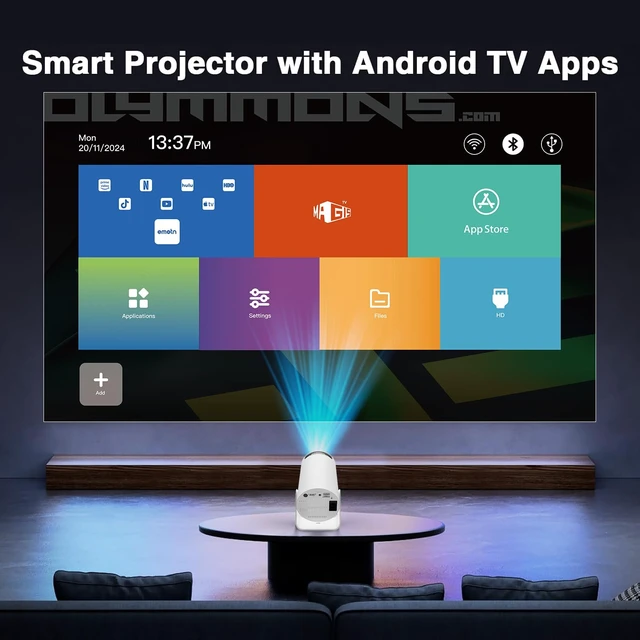 Alt view image 7 of 7 - Olymmons Mini Portable Projector with WiFi 6 and Bluetooth 5.0 Smart Projector 1080P Support Movie Projector 4K Decode Built-in Android 11.0 for Home Theater Compatible for Smartphone/Tablet/Laptop