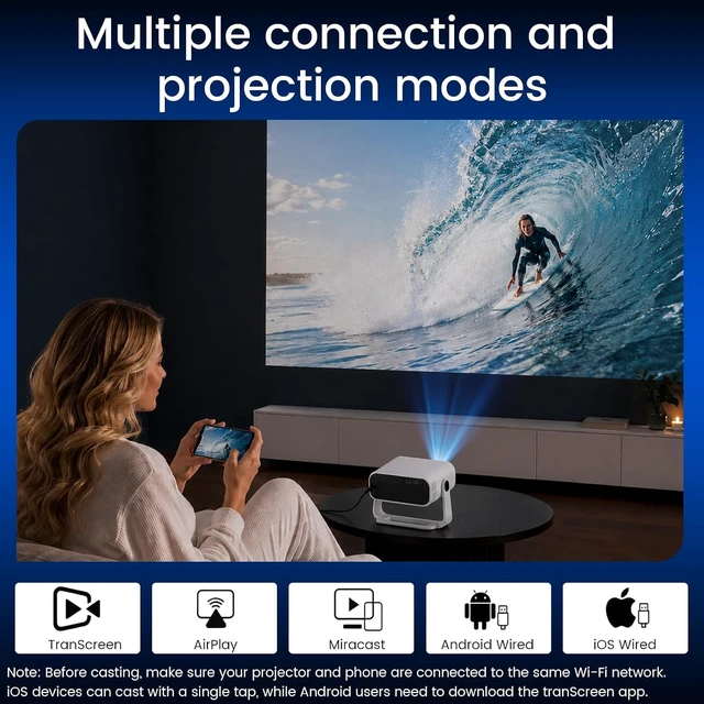 Alt view image 5 of 7 - ZDK Smart Projector with WiFi & Bluetooth: Android 14 OS 210 ANSI, Built-in Streaming Apps & AirPlay/Miracast, Indoor Home Theater