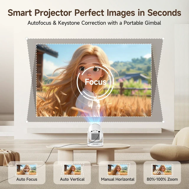 Alt view image 3 of 7 - Mini Projector with Wifi 6 and Bluetooth 5.4, Smart Portable Projector 4K Support, Android 14 & 400 ANSI, Auto Focus & Keystone, 1080P Small Proyector Magcubic HY320Pro for Bedroom, Movie, Outdoor