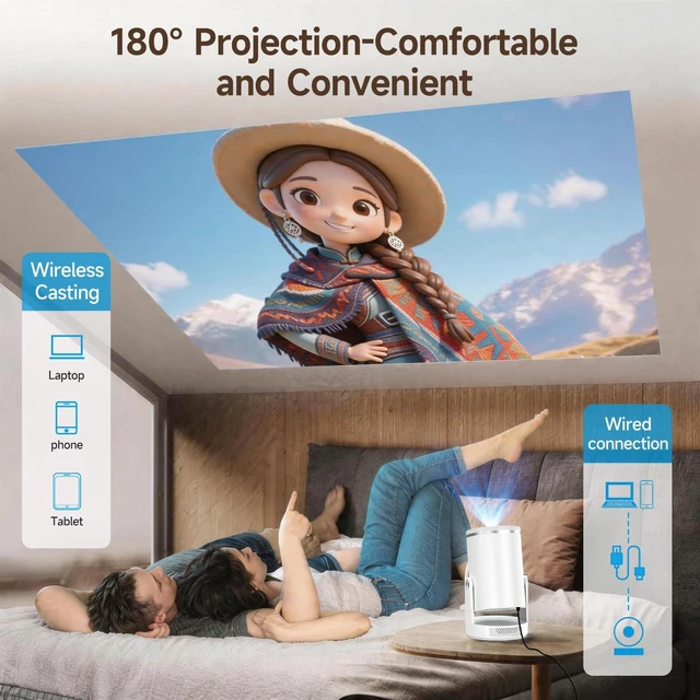 Alt view image 4 of 7 - Mini Projector with Wifi 6 and Bluetooth 5.4, Smart Portable Projector 4K Support, Android 14 & 400 ANSI, Auto Focus & Keystone, 1080P Small Proyector Magcubic HY320Pro for Bedroom, Movie, Outdoor