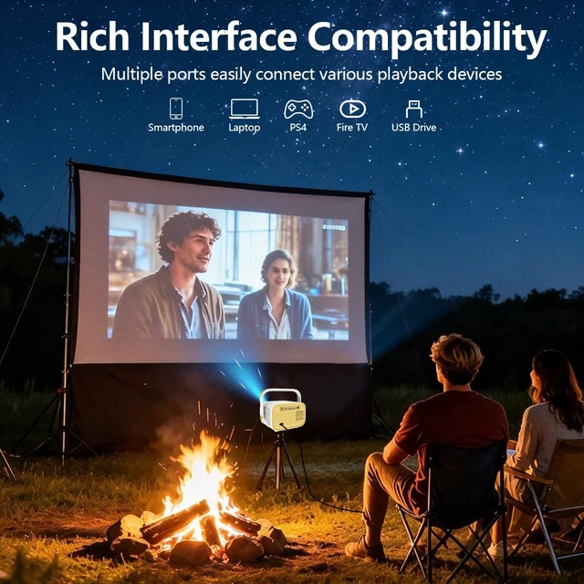 Alt view image 5 of 7 - Mini Projector with 4K Support 240 ANSI Lumens WiFi Bluetooth 5.2 | Smart Portable Outdoor Movie Projector Built-in Apps Auto Keystone, 5W Speaker 4K Support for Home Theater Travel