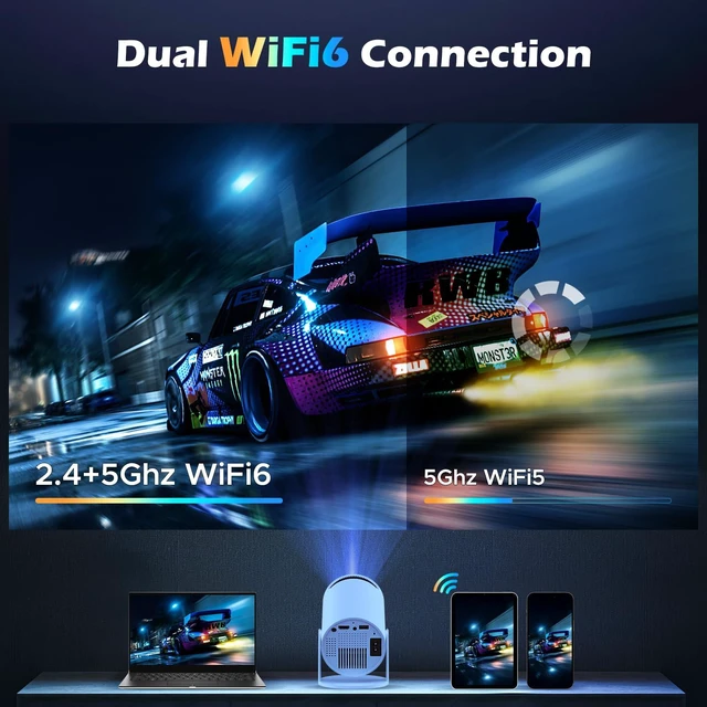 Alt view image 2 of 7 - HOTPEAK Mini Projector with WiFi 6 & Bluetooth5,4K Supported,Auto Keystone | Portable Projector,1080P Supported, 220°Rotatable,Short Throw,Smart,Outdoor Projector for Phone/Android/Laptop/TV Stick