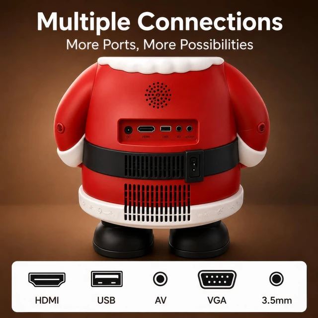 Alt view image 4 of 7 - Mini Portable Projector with Wifi and Bluetooth,Cute Santa Design,Native 1080P,Built in Apps,Support 4K,Auto Keystone,Compatible w/ HDMI/USB/TV Stick/Smartphone/Laptop for Outdoor/Indoor Home Theater