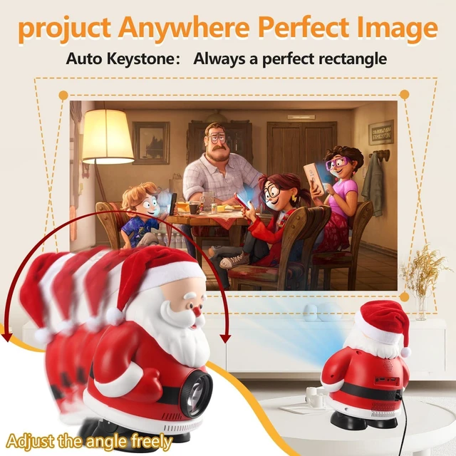 Alt view image 5 of 7 - Mini Portable Projector with Wifi and Bluetooth,Cute Santa Design,Native 1080P,Built in Apps,Support 4K,Auto Keystone,Compatible w/ HDMI/USB/TV Stick/Smartphone/Laptop for Outdoor/Indoor Home Theater