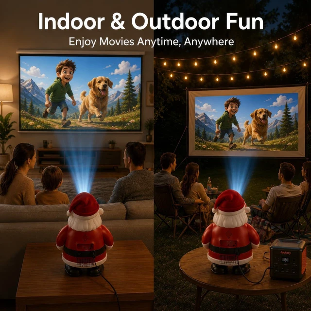 Alt view image 7 of 7 - Mini Portable Projector with Wifi and Bluetooth,Cute Santa Design,Native 1080P,Built in Apps,Support 4K,Auto Keystone,Compatible w/ HDMI/USB/TV Stick/Smartphone/Laptop for Outdoor/Indoor Home Theater