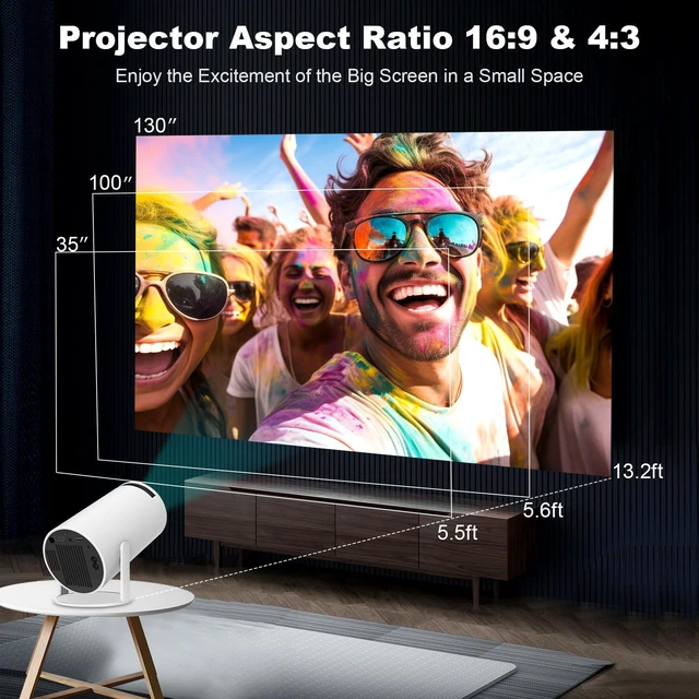 Alt view image 4 of 6 - Mini Projector, HY300 PRO Portable Projector, Smart Projector Support 4K 1080P with Dual-Band WIFI6 Wireless 5.4 Bluetooth, 160 ANSI Auto Keystone Correction Video Projector