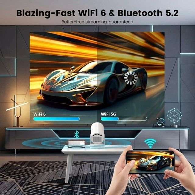 Alt view image 3 of 7 - Mini Projector with WiFi and Bluetooth, Support 4K 1080P | Portable Projector with 5W Speaker, 210° Rotatable, Auto Keystone & Motorized Focus, Projector with HDM, USB, Phone, Laptop