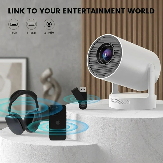 Alt view image 5 of 7 - Mini Projector with WiFi and Bluetooth, Support 4K 1080P | Portable Projector with 5W Speaker, 210° Rotatable, Auto Keystone & Motorized Focus, Projector with HDM, USB, Phone, Laptop