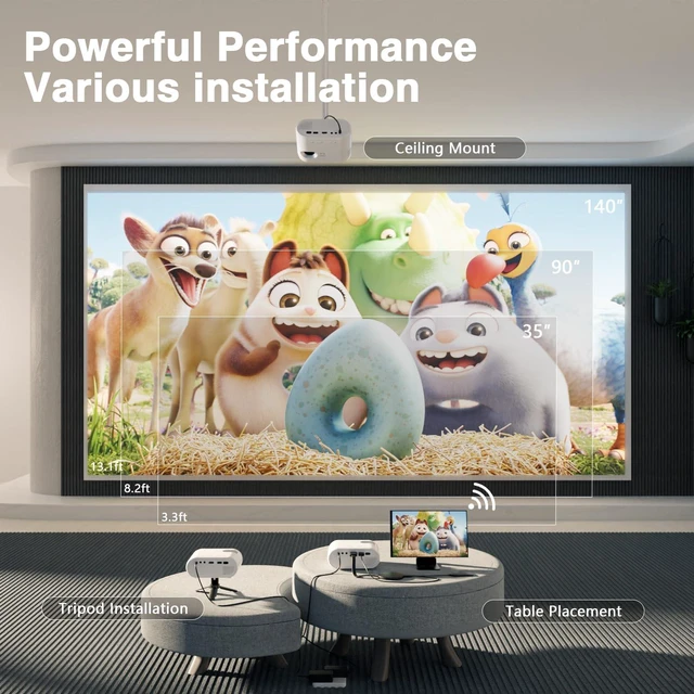 Alt view image 4 of 7 - Mini Projector, Full HD 1080P Video Projector, Portable Outdoor Projector | Projector with Tripod, Kids Gift, Home Theater Movie Phone Projector Compatible with Android/iOS/Windows