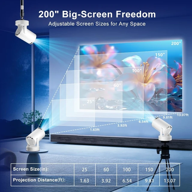 Alt view image 6 of 7 - Mini Projector 4K, WiFi & Bluetooth 5.4, Built-in Apps, Auto Keystone | Short Throw, 180° Adjustable Stand, 5W Speaker, Portable Smart Proyector for Home/Outdoor Movies/Bedroom/Gaming