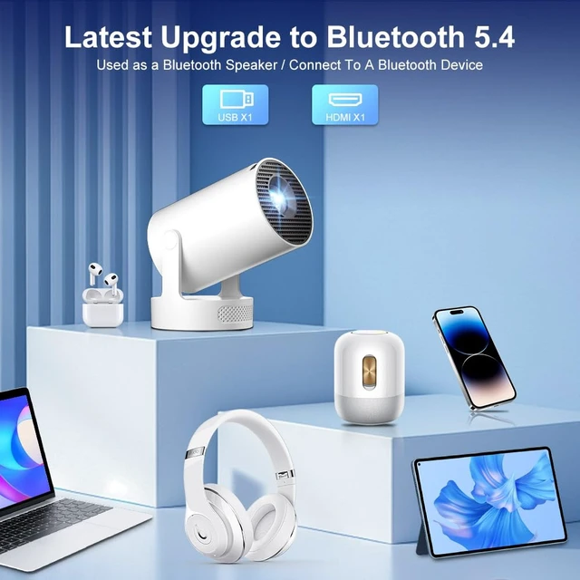 Alt view image 7 of 7 - Mini Projector 4K, WiFi & Bluetooth 5.4, Built-in Apps, Auto Keystone | Short Throw, 180° Adjustable Stand, 5W Speaker, Portable Smart Proyector for Home/Outdoor Movies/Bedroom/Gaming