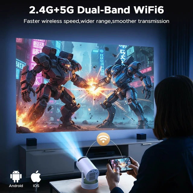 Alt view image 3 of 7 - CAMWORLD Mini Portable Projector with Battery,WiFi 6 & Bluetooth | 300 ANSI Rechargeable Portable Projector,4K Supported,220°Rotatable,home theater projector for Phone/Android/Laptop/TV Stick