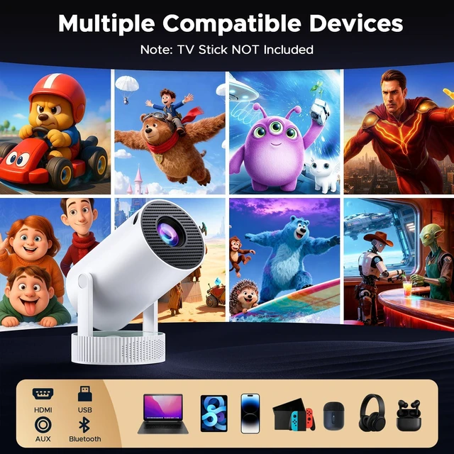 Alt view image 5 of 7 - CAMWORLD Mini Portable Projector with Battery,WiFi 6 & Bluetooth | 300 ANSI Rechargeable Portable Projector,4K Supported,220°Rotatable,home theater projector for Phone/Android/Laptop/TV Stick