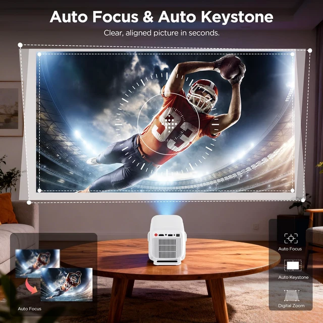 Alt view image 3 of 7 - Portable Projector for Home & Camping Cinema, Auto Focus Keystone, Smart Projector Android 11, 1080P FHD 600 ANSI, 4K Support, Projectors with WiFi 6 Bluetooth 5.4
