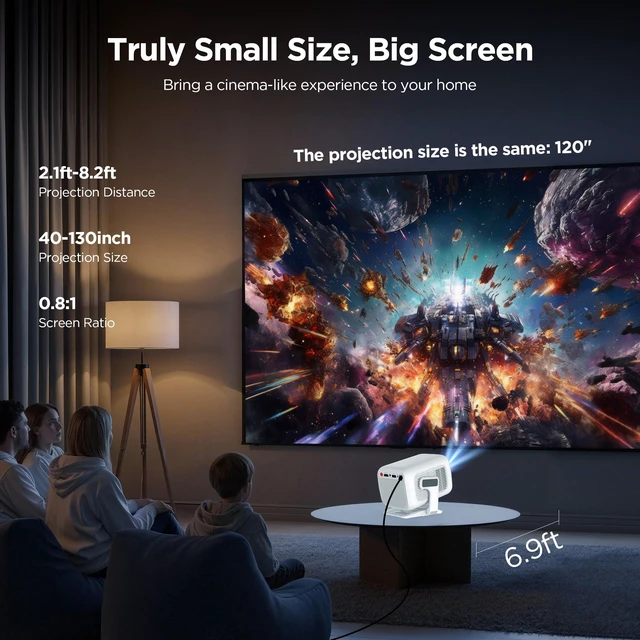 Alt view image 6 of 7 - Portable Projector for Home & Camping Cinema, Auto Focus Keystone, Smart Projector Android 11, 1080P FHD 600 ANSI, 4K Support, Projectors with WiFi 6 Bluetooth 5.4