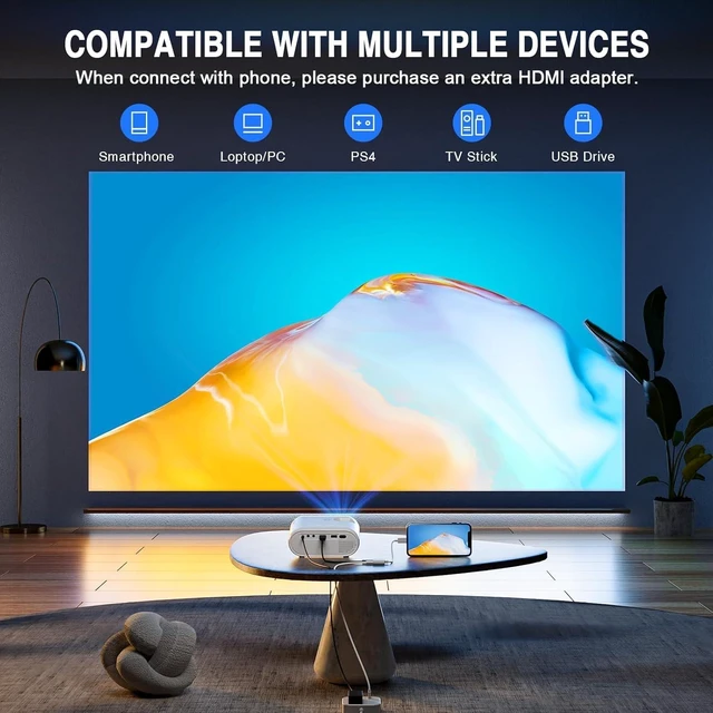 Alt view image 6 of 7 - Mini Projector, FHD 1080P Video Projector, Portable Outdoor Projector with Tripod, Kids Gift, Home Theater Movie Phone Projector Compatible with Android/iOS/Windows