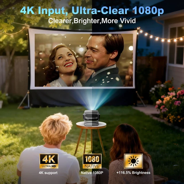 Alt view image 2 of 7 - 4K Smart Projector Native 1080P 1800 ANSI,Auto Focus,5G WiFi,Bluetooth 5.2,Built-in Apps,Portable Outdoor Movie Projector Compatible with iPhone/Android, Zoom&Keystone Correction,180° Adjustable Stand