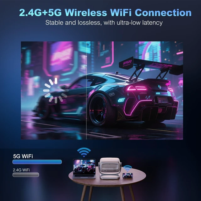 Alt view image 4 of 7 - 4K Smart Projector Native 1080P 1800 ANSI,Auto Focus,5G WiFi,Bluetooth 5.2,Built-in Apps,Portable Outdoor Movie Projector Compatible with iPhone/Android, Zoom&Keystone Correction,180° Adjustable Stand