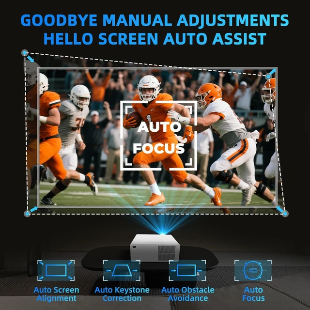Alt view image 3 of 7 - 4K Projector with WiFi and Bluetooth - Smart Projector with Built-in Apps, Native 1080P, 1800 ANSI Lumens Projector 4K, Auto Focus Dolby Audio, Movie Projector for Bedroom, Home