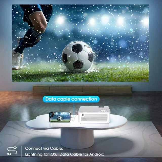 Alt view image 7 of 7 - 2026 Projector with WiFi and Bluetooth, Wireless Portable Movie Projector, 1080P 150" Display Home Theater, HDMI/AV & Carrying Bag Included, Compatible with Phone/Laptop White (Q9)