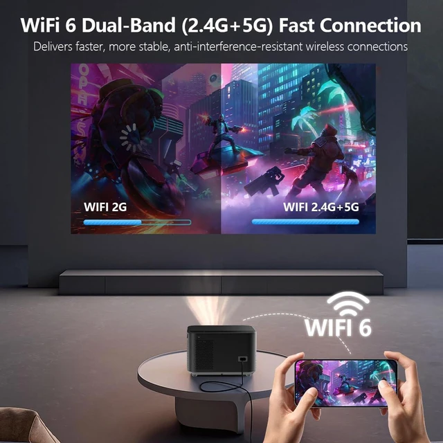 Alt view image 3 of 7 - Native 1080P Projector with WiFi and Bluetooth, Auto Focus | Smart Outdoor Projector for Home Theater 4K Movie Proyector