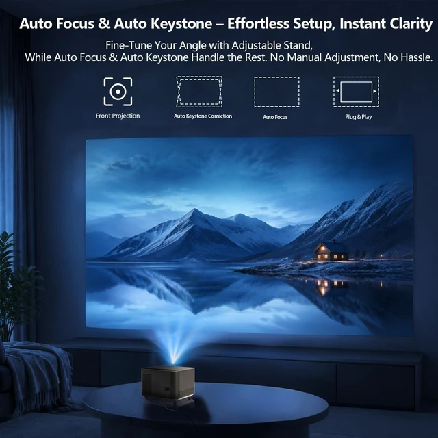 Alt view image 4 of 7 - Native 1080P Projector with WiFi and Bluetooth, Auto Focus | Smart Outdoor Projector for Home Theater 4K Movie Proyector