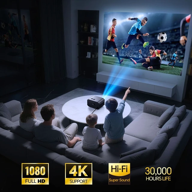 Alt view image 7 of 7 - Home Projector with WiFi and Bluetooth, Native 1080P, 4K Support, Portable Smart Projector, Mirror Screen, Compatible with Android, iOS SmartPhone/PC/PS5/TV Stick for Home Movies