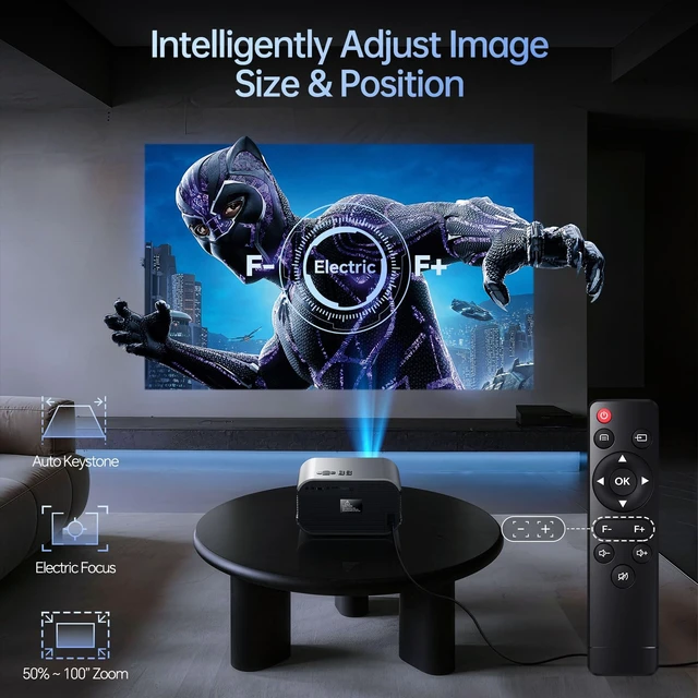 Alt view image 4 of 7 - Home Projector with WiFi and Bluetooth, Native 1080P, 4K Support, Portable Smart Projector, Mirror Screen, Compatible with Android, iOS SmartPhone/PC/PS5/TV Stick for Home Movies