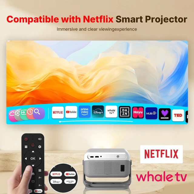 Alt view image 4 of 7 - Compatible with Netflix Smart Projector with Whale TV, Native 1080P Projector Supports 4K, Auto Focus & Auto Keystone, Dolby Audio, WiFi and Bluetooth Home Theater Projector