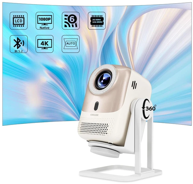 Main image of KP1 Portable Movie Projector,Smart Projector with WiFi 6 and BT5.2, 450 ANSI Support 4K Native 1080P, Auto Focus& Auto Keystone ,360°Adjustable Stand,Compatible with iOS/Android/HDMI