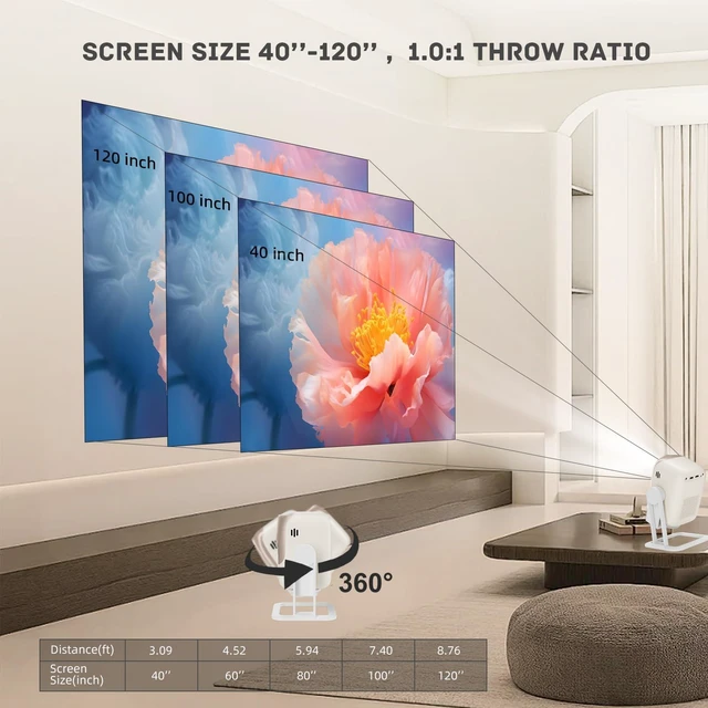 Alt view image 4 of 7 - KP1 Portable Movie Projector,Smart Projector with WiFi 6 and BT5.2, 450 ANSI Support 4K Native 1080P, Auto Focus& Auto Keystone ,360°Adjustable Stand,Compatible with iOS/Android/HDMI