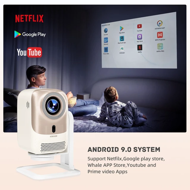 Alt view image 5 of 7 - KP1 Portable Movie Projector,Smart Projector with WiFi 6 and BT5.2, 450 ANSI Support 4K Native 1080P, Auto Focus& Auto Keystone ,360°Adjustable Stand,Compatible with iOS/Android/HDMI