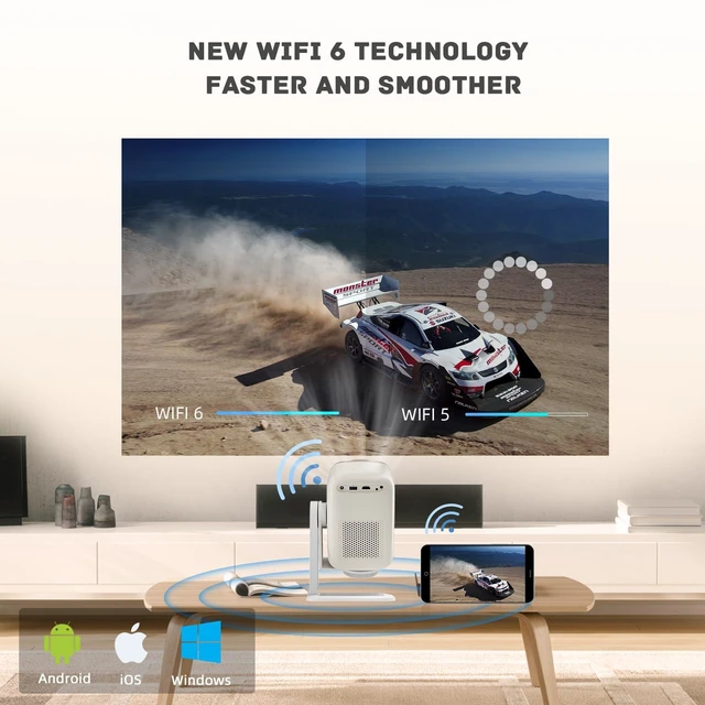 Alt view image 6 of 7 - KP1 Portable Movie Projector,Smart Projector with WiFi 6 and BT5.2, 450 ANSI Support 4K Native 1080P, Auto Focus& Auto Keystone ,360°Adjustable Stand,Compatible with iOS/Android/HDMI