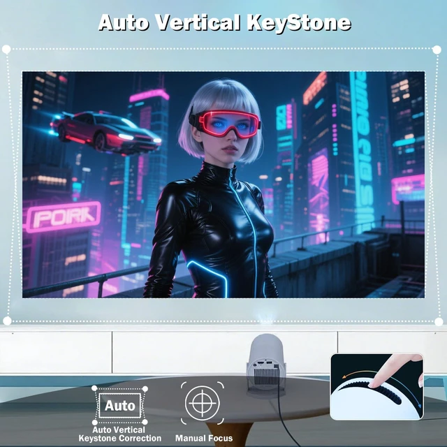 Alt view image 5 of 5 - WellSonic Mini Projector Support 1080P, Mini Projector with WiFi 6 and Bluetooth5, Automatic Keystone Correction, Android 13, Home Smart Projector for Phone, PC, HDMI USB, Laptop