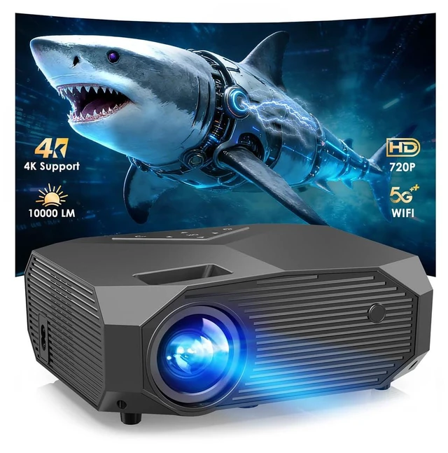 Main image of Projector with WiFi and Bluetooth, Native 1080P Outdoor Portable Movie Projector, 50%-100% Zoom, 400" Display, 4K Projector Compatible with HDMI/USB/PC/TV/PS5/DVD/Android/iOS(Dark Gray)