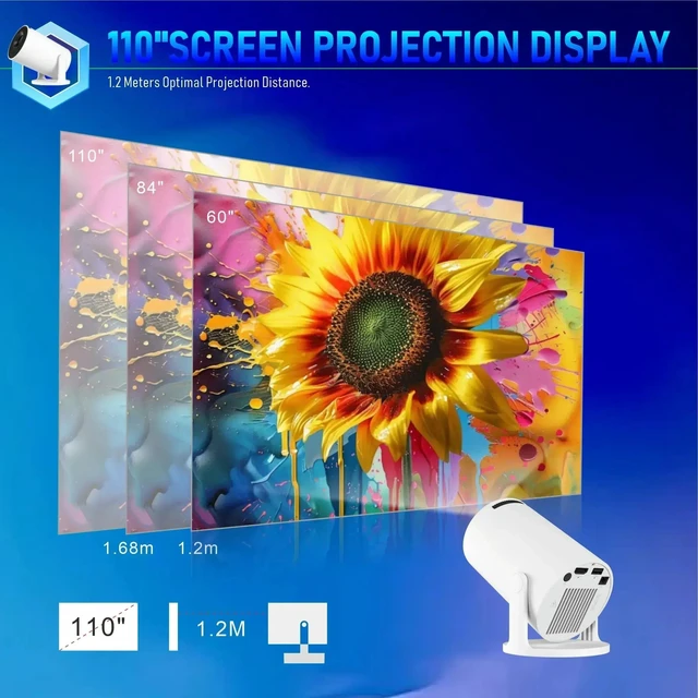 Alt view image 4 of 7 - Mini Projector,Upgraded Smart 4K Projector with Wifi 6 and Bluetooth 5.4,Portable Projector with Android 14, Automatic Keystone Correction,180 Degree,130 Inch Display (White)
