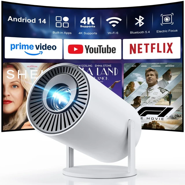 Main image of Mini Projector with WiFi and Bluetooth - Lehwey Portable Projector with Built-in Apps, Electric Focus, 210° Rotation, Home Movie Projector 4K 1080P, Compatible with HDMI/USB/TV Stick/Smartphone/Laptop