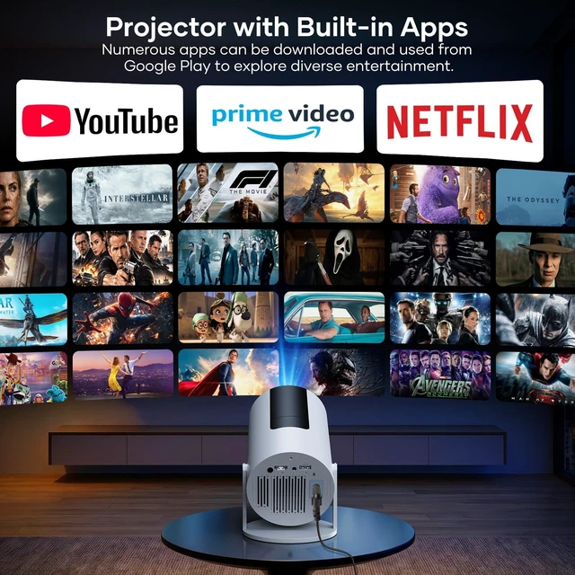 Alt view image 3 of 7 - Mini Projector with WiFi and Bluetooth - Lehwey Portable Projector with Built-in Apps, Electric Focus, 210° Rotation, Home Movie Projector 4K 1080P, Compatible with HDMI/USB/TV Stick/Smartphone/Laptop