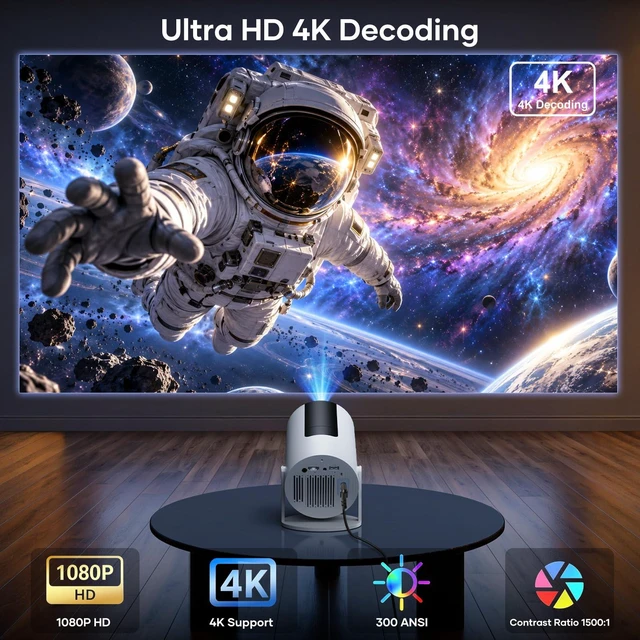 Alt view image 4 of 7 - Mini Projector with WiFi and Bluetooth - Lehwey Portable Projector with Built-in Apps, Electric Focus, 210° Rotation, Home Movie Projector 4K 1080P, Compatible with HDMI/USB/TV Stick/Smartphone/Laptop