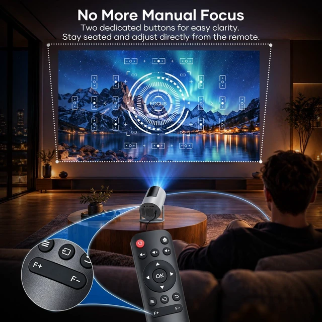 Alt view image 5 of 7 - Mini Projector with WiFi and Bluetooth - Lehwey Portable Projector with Built-in Apps, Electric Focus, 210° Rotation, Home Movie Projector 4K 1080P, Compatible with HDMI/USB/TV Stick/Smartphone/Laptop