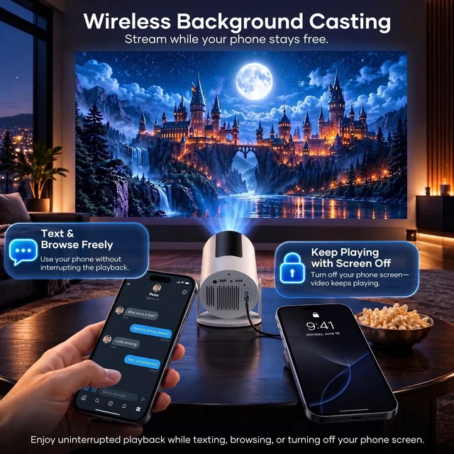 Alt view image 7 of 7 - Mini Projector with WiFi and Bluetooth - Lehwey Portable Projector with Built-in Apps, Electric Focus, 210° Rotation, Home Movie Projector 4K 1080P, Compatible with HDMI/USB/TV Stick/Smartphone/Laptop