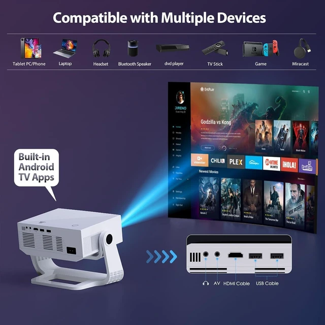 Alt view image 4 of 7 - Projector with WiFi and Bluetooth, 1000+ Apps Installed, Electronic Focus & Auto Keystone, Zoom, Native 1080P 650 ANSI 20000Lumen 4K Support Portable Mini Video Projector Outdoor Indoor